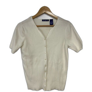 Vintage Architect 100% Cotton Button Front Ivory Cardigan Petite Medium